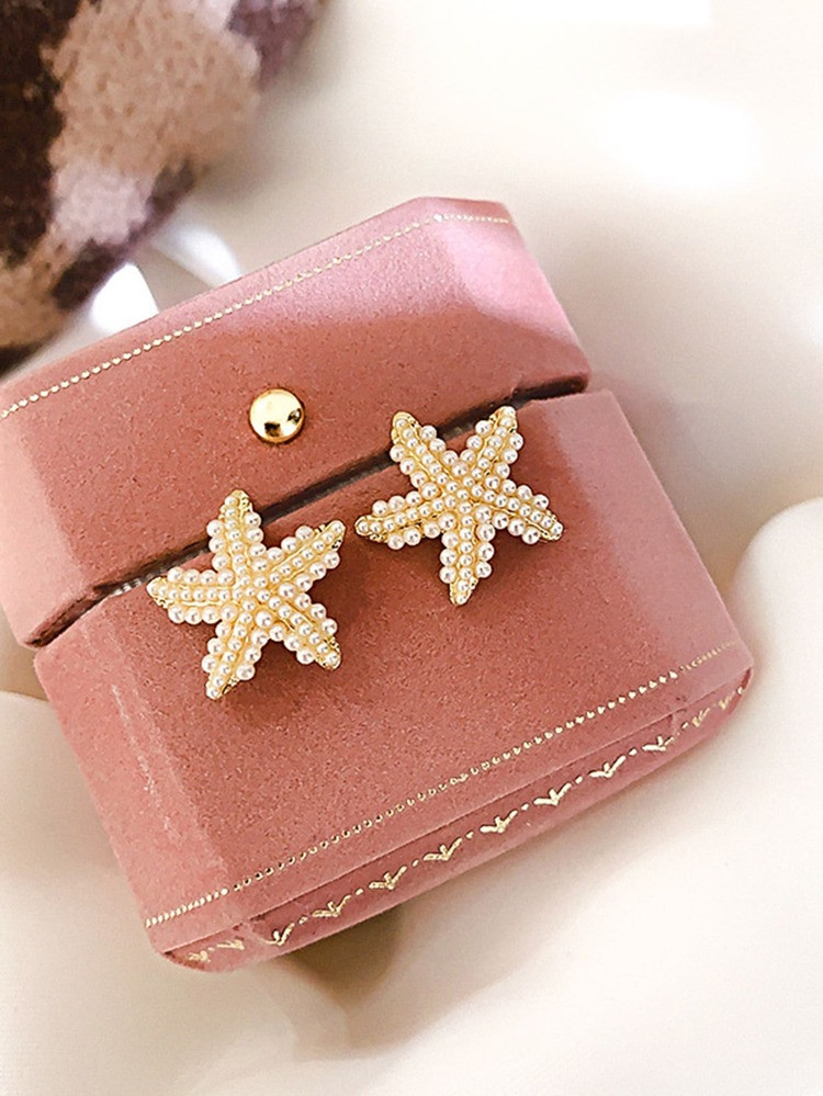 1pair Faux Pearl Beaded Starfish Shaped Earrings | SHEIN