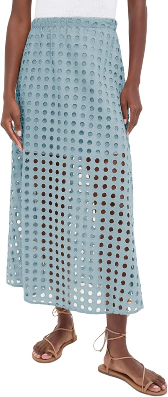 Ailoqing 2025 Summer Casual Long Skirt for Women Cotton Eyelet Beach Maxi Skirt with Underneath | Amazon (US)