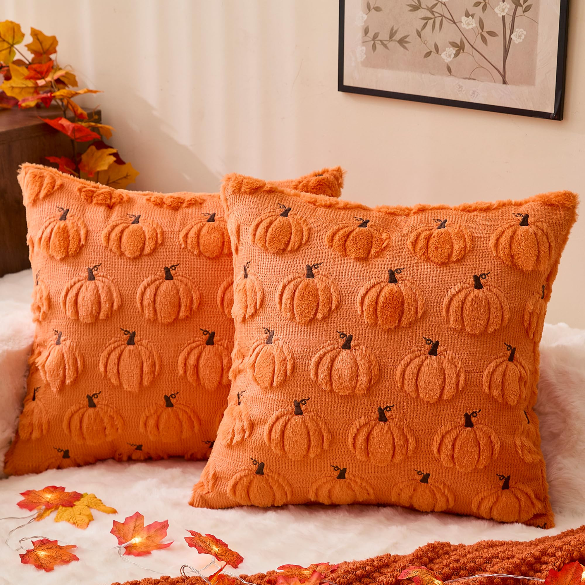 Fall Decorations Pillow Covers 18x18 Set of 2 Orange Thanksgiving Autumn Harvest Pumpkin Decorati... | Amazon (US)