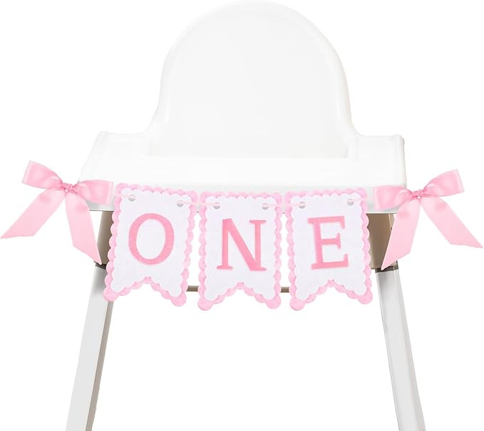 Felt Coquette Pink Bow One High Chair Banner for Girl First Birthday Pink High Chair Banner Sweet... | Amazon (US)