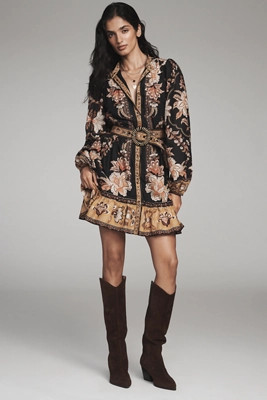 Farm Rio Majestic Garden Long-Sleeve Button-Front Mini Dress | Anthropologie (US)