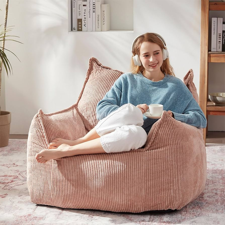 Giant Bean Bag Chair Sofa for Adults Teens, Comfy Corduroy Large Bean Bag Chairs with Armrests fo... | Amazon (US)