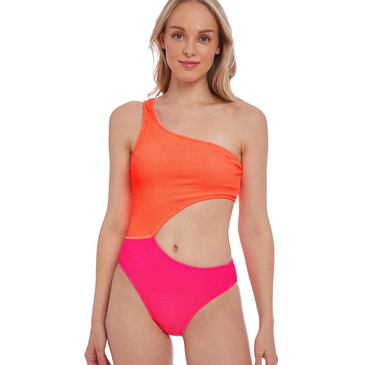 Cyn & Luca Juniors Carrie Neon Colorblock Pucker One Shoulder One piece | Walmart (US)