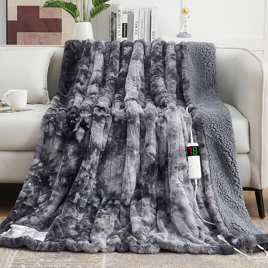 Amazon.com: OCTROT Heated Electric Throw Blanket (50''*60" Dark Grey), Faux Fur Sherpa Heating Bl... | Amazon (US)