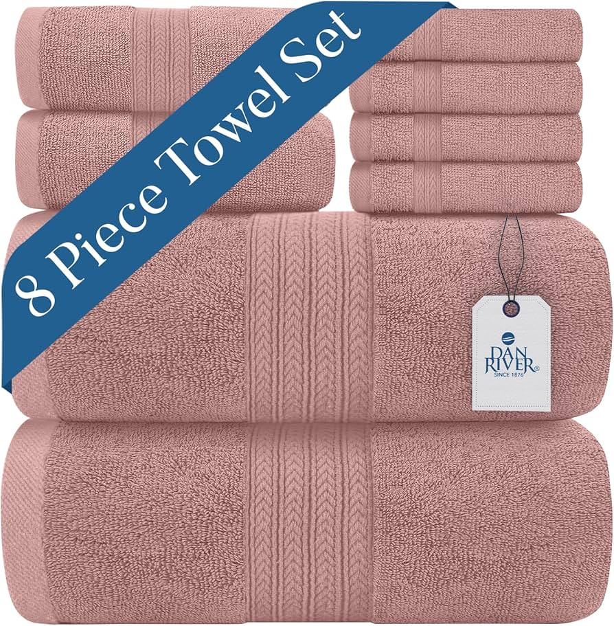 DAN RIVER 100% Cotton Bathroom Towel Set|2 Oversized Bath Towels 30x52| 2 Hand Towels 16x28| 4 Wa... | Amazon (US)