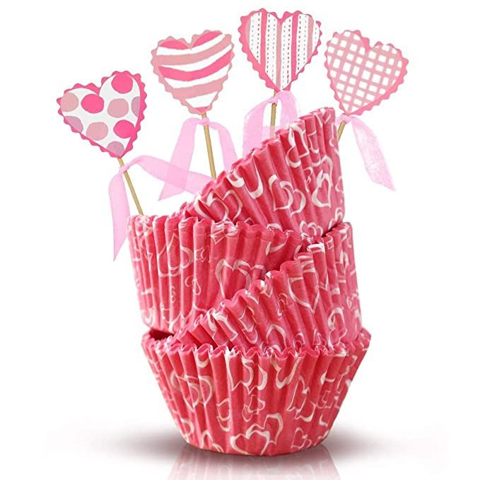 Valentine’s Day Baking Cups and Toppers - Valentine’s Day Party Decoration – Heart Cupcake ... | Amazon (US)