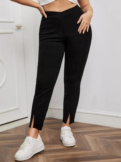 Plus Split Hem Solid Leggings | SHEIN