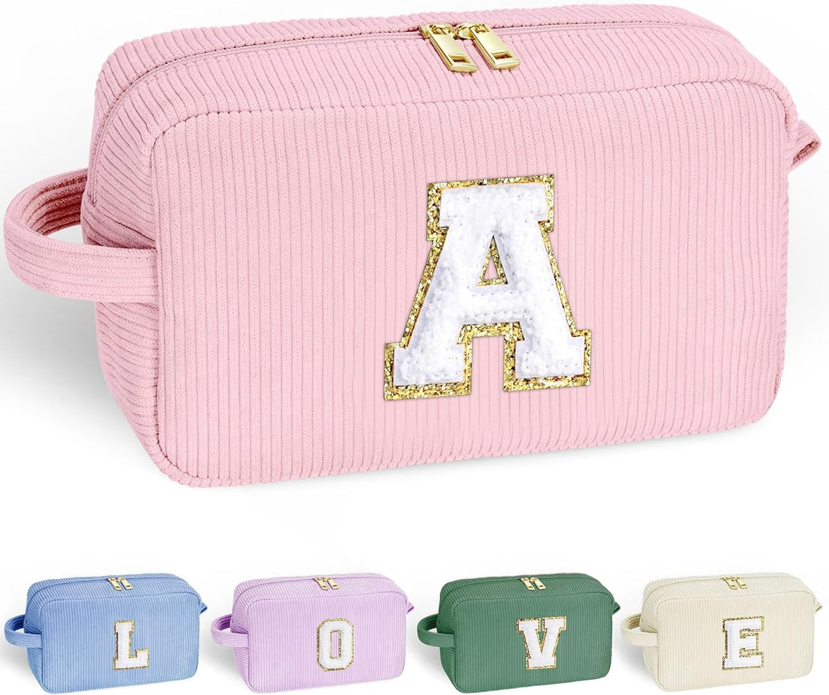 YOOLIFE Christmas Gifts for Teen Girls Kids - Birthday Gift for Girl Kid Christmas Gift for Grandkids, Monogram Cute Makeup Bag Teen Girl Daughter Birthday Gifts for Women Girls Pink Letter A | Amazon (US)