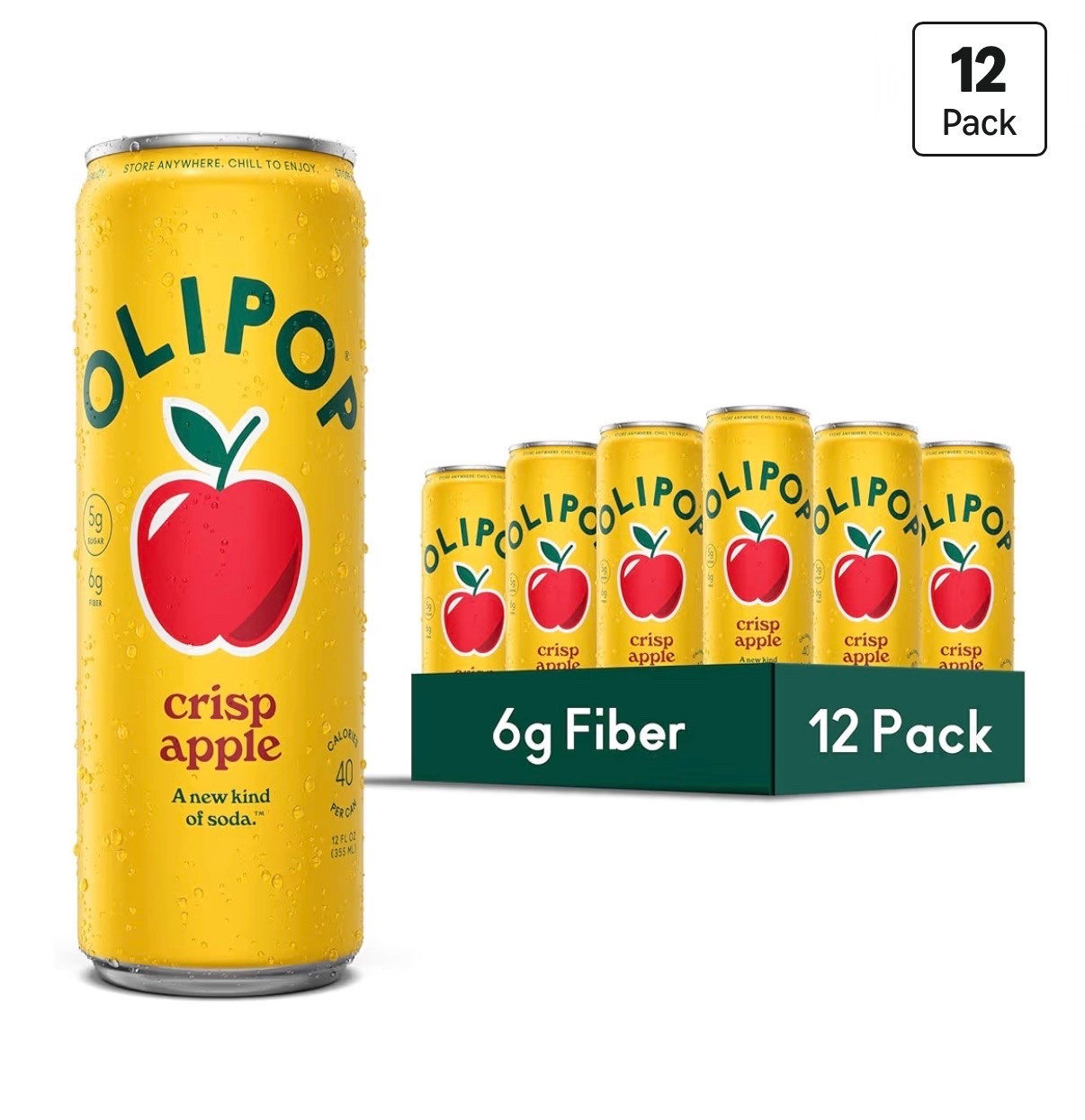 OLIPOP Sparkling Prebiotic Soda, Crisp Apple, Pantry Pack Packed with Prebiotics, Fiber, and Botanicals, Gluten Free, GMO Free, 12oz Skinny Can (12-Cans) (Packaging May Vary)

#LTKfoodie