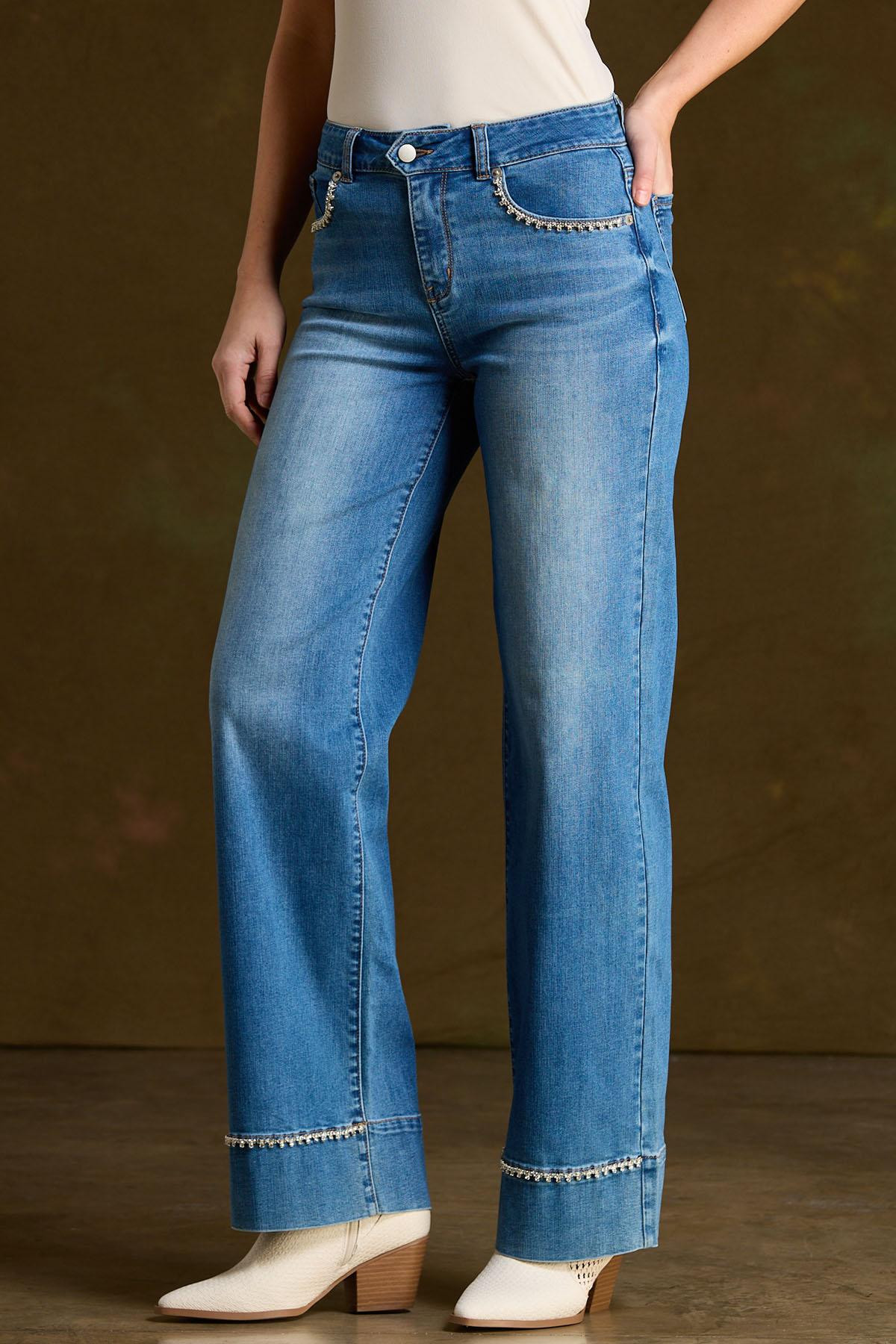 Rhinestone Trim Wide Leg Jeans | Cato Fashions