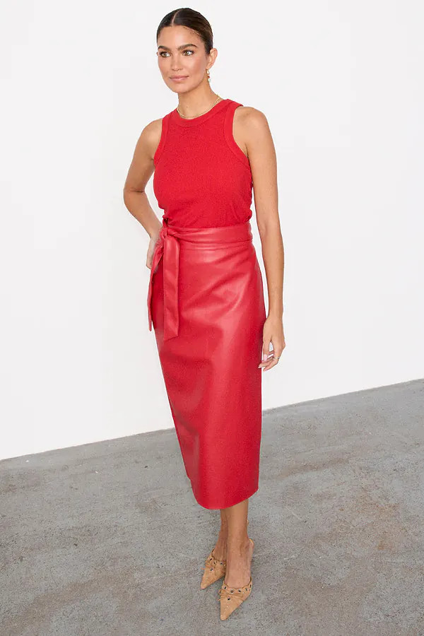 Deep Red Vegan Leather Jaspre Skirt | Never Fully Dressed US