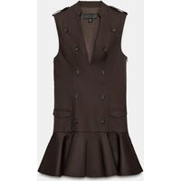 Zara - Buttoned Ruffle Mini Dress - Dark Brown - Xs - Woman | Zara US