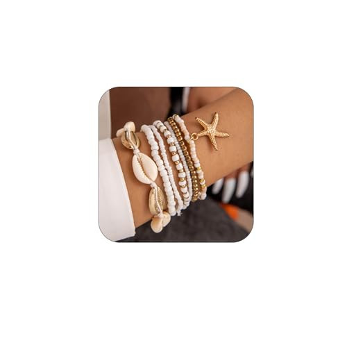 Luolinice 7PCS Shell Bracelet for Women Boho Layered Seashell Bracelet Gold Starfish Bracelet Jewelry Accessories | Amazon (US)