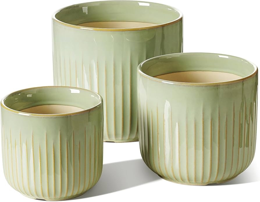 LE TAUCI Fluted Ceramic Pots for Plants, 8.3/7/6 Inch Indoor Planters with Drainage Holes & Mesh,... | Amazon (US)
