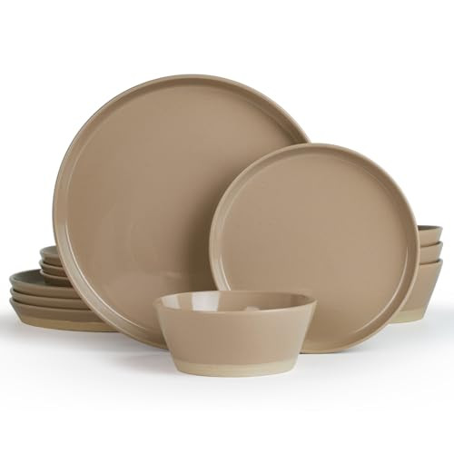 Famiware Saturn Dinnerware Sets, 12 Pieces Dish Set, Plates and Bowls Sets for 4, Cinnamon Brown | Amazon (US)