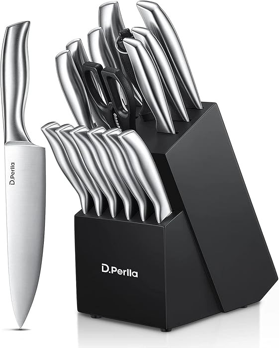 D.Perlla Knife Set, 16 Pieces High Grade Stainless Steel Kitchen Knives Set with Wooden Block, Sh... | Amazon (UK)