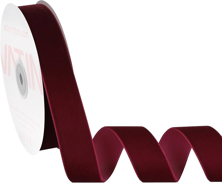 VATIN Wine Velvet Ribbon 1" Burgundy Premium Plush Velvet Woven Edge Velvet Ribbon for Christmas ... | Amazon (US)