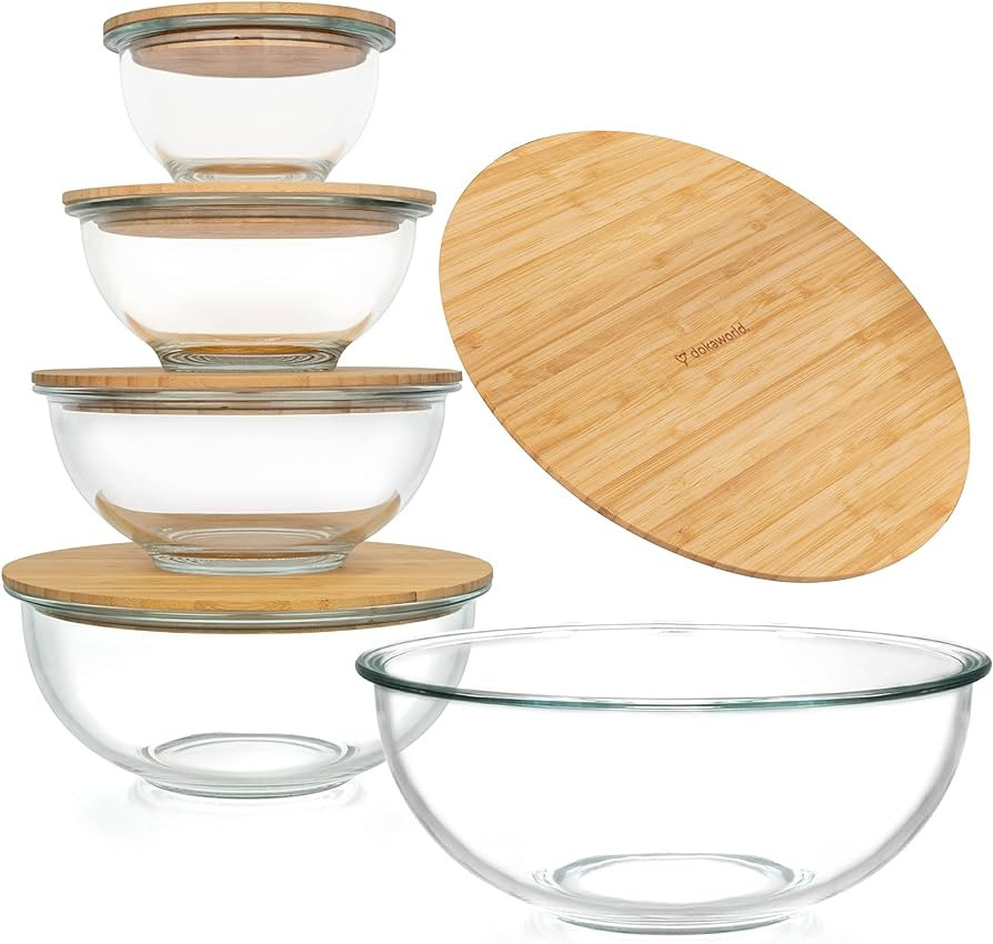 dokaworld Glass Mixing Bowls - Nesting Bowls - Cute Collapsible Glass Bowls with Lids Food Storag... | Amazon (US)