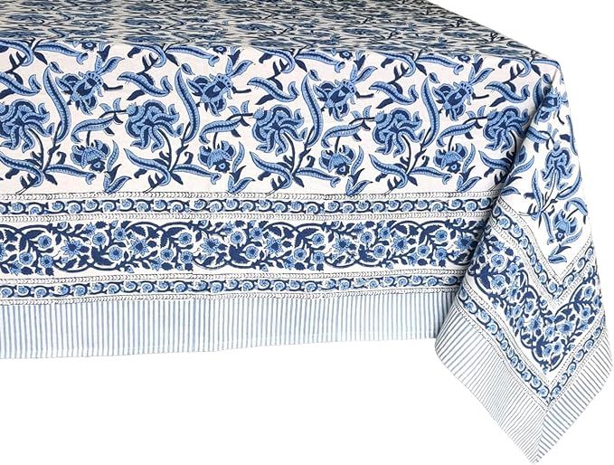 ATOSII 'Midnight Bloom' 100% Cotton Tablecloth, Handblock Print Linen Table Cloth for Kitchen I D... | Amazon (US)