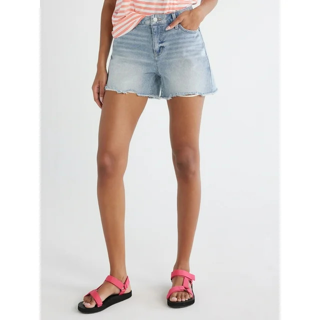 Time and Tru Women's Denim Shorts with Destructed Hem, 4" Inseam, Sizes 2-20 | Walmart (US)