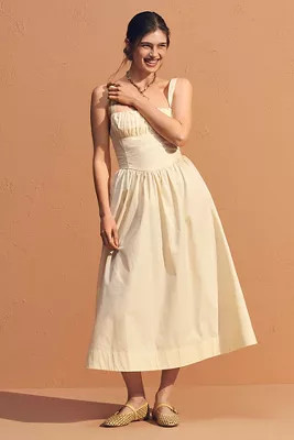 By Anthropologie Drop-Waist Ruched Midi Dress | Anthropologie (US)