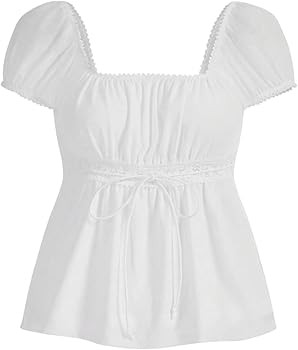 SOLY HUX Women's Square Neck Short Sleeve Peplum Tops Tie Front Summer Teen Girls Babydoll Top T ... | Amazon (US)