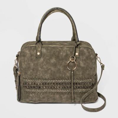 VR NYC Zip Closure Woven Braid Satchel Handbag - Olive Green | Target