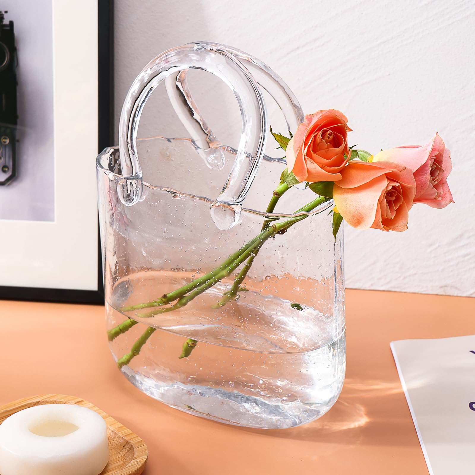 Fixwal Glass Purse Vase for Flowers, Clear Bag Vases with Handle, Unique Cute Handbag Shape Decor... | Amazon (US)