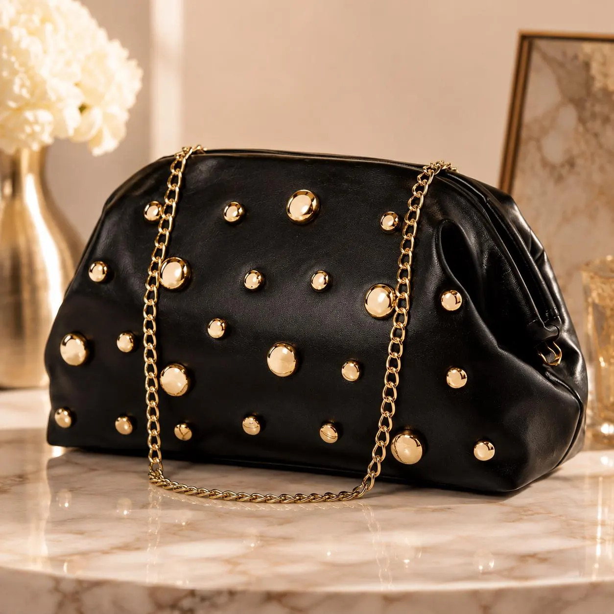 Studded Clutch Bag Black Oversized Clutch Purse Chain Strap Handbag Evening Bag Statement Shoulder Bag | Etsy (Global)