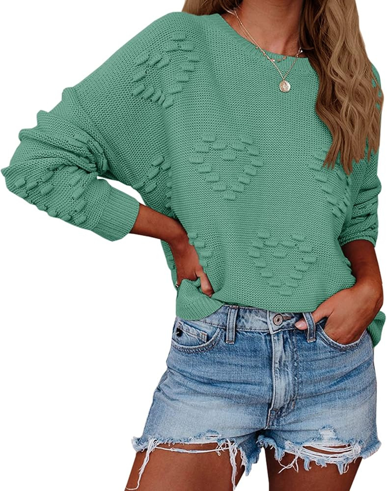Tutorutor Womens Cute Heart Love Print Valentine Sweater Tops Oversized Crew Neck Dot Ball Loose ... | Amazon (US)