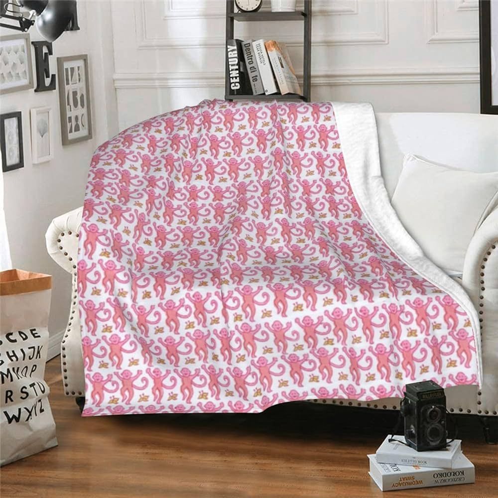 Pink Rabbit Monkeys Flannel Fleece Throw Blanket 60"X50" Ultra-Soft Cozy Fluffy Lightweight Blank... | Amazon (US)
