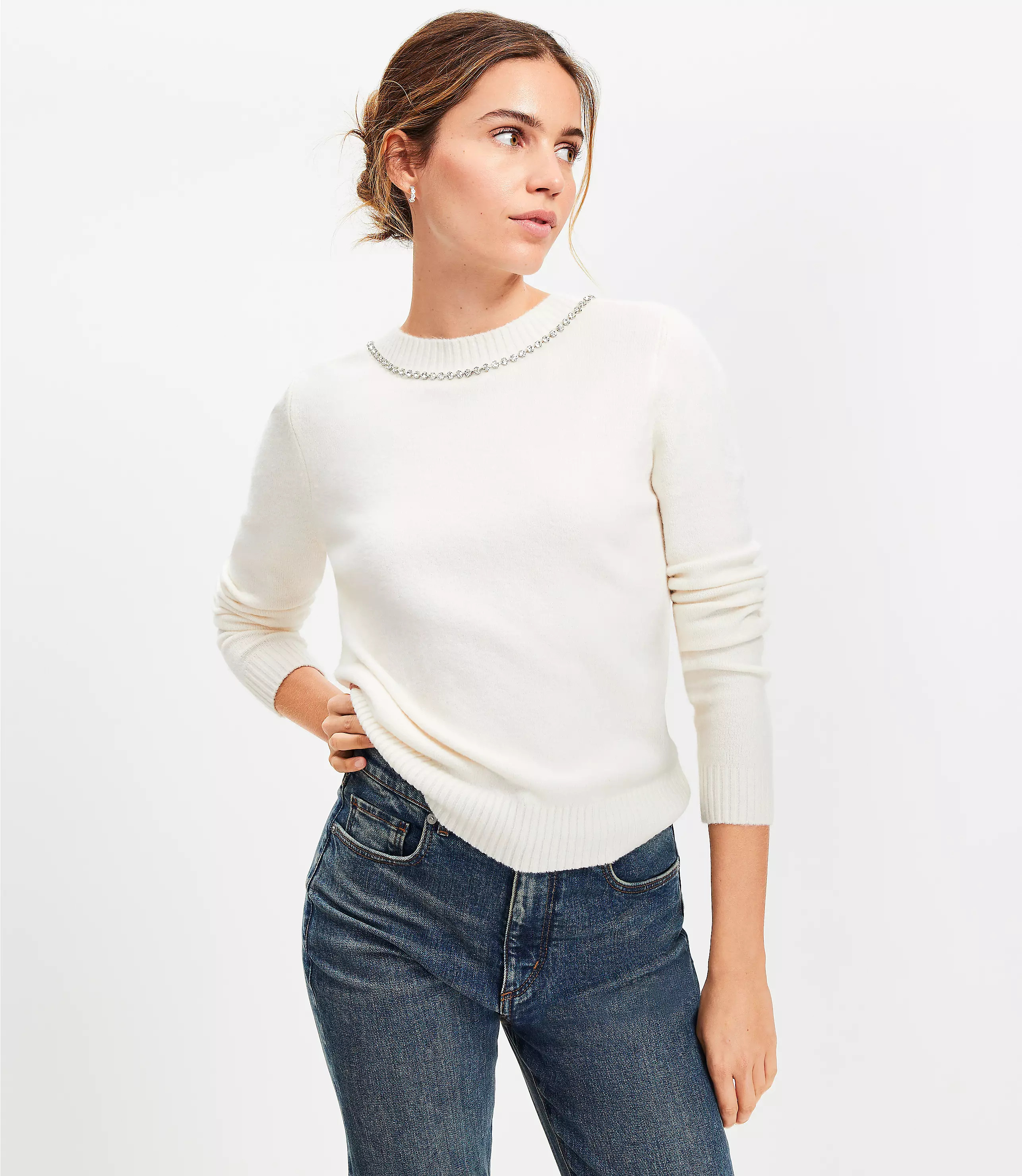 Petite Reversible Jeweled Bow Sweater | LOFT