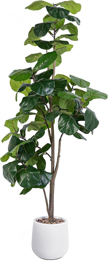 Artificial Fiddle Leaf Tree, 6ft Faux Plant Fake Ficus Lyrata Silk Trees with White Planter, Arti... | Amazon (US)