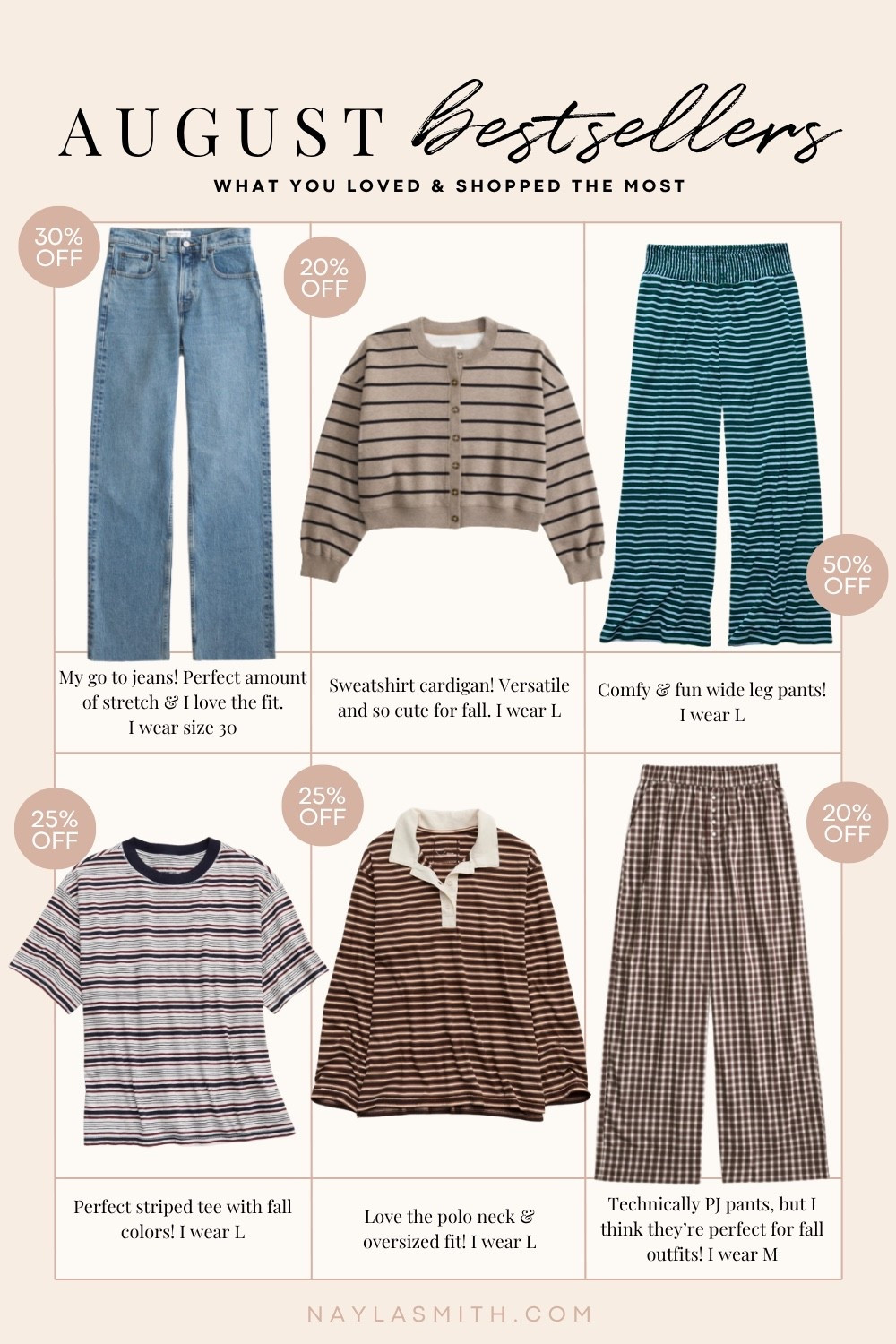 August Bestsellers! My go to jeans, striped sweatshirt cardigan, fun striped wide leg pants, striped tee, polo long sleeve top, gingham pants

#LTKfall #LTKsale #LTKjeans