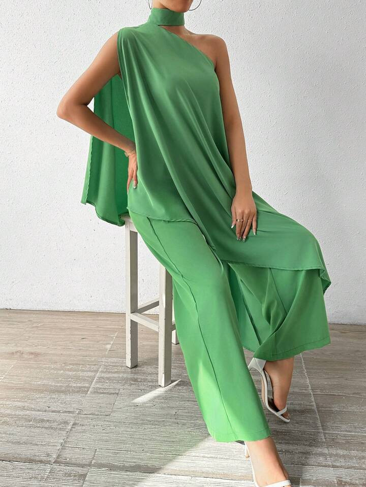 SHEIN Privé Women's Halter Neck Long Top And Loose Pants Set | SHEIN