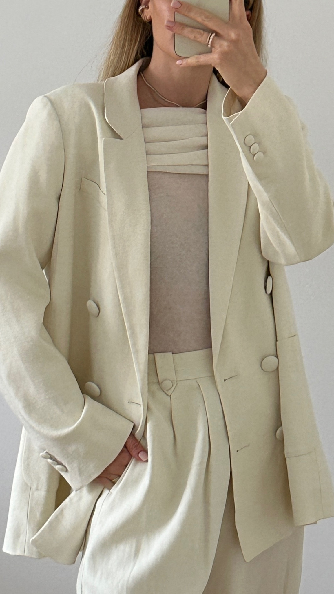 white spring suit • Creme coloured oversized linen blazer combined with a wide linen pants and an off-shoulder knit 

#LTKSeasonal #LTKeurope #LTKstyletip