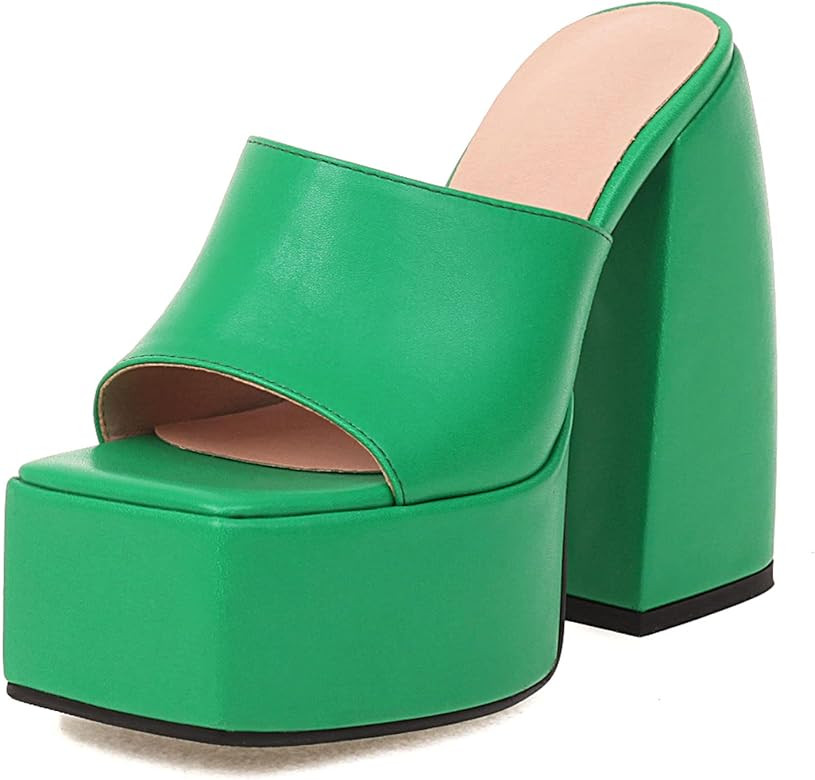 MeiLuSi Womens Fashion Heeled Sandals Square Open Toe Backless Platform Chunky High Heels Mules S... | Amazon (US)