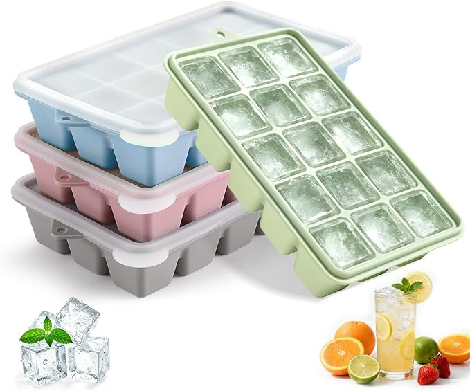 4-Pack Silicone Ice Cube Trays with Lid, Easy Release Ice Cube Molds, Reusable and Stackable Ice ... | Amazon (US)