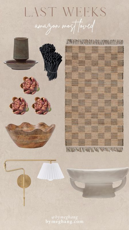 Last weeks most loved amazon products! I shared this match striker and it totally went viral! The most realistic looking faux artichokes, cute scalloped bowl, affordable sconces, checkered rug, and ceramic bowl. 

#LTKhome