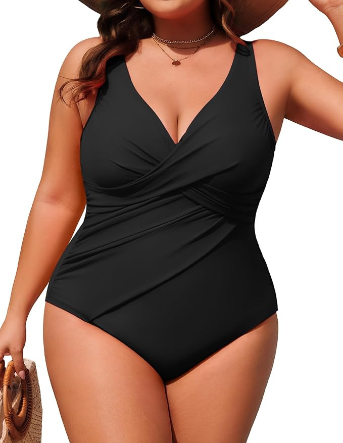 Hanna Nikole Womens Plus Size One Piece Swimsuit, Tummy Control Bathing Suit, Full Coverage Ruche... | Amazon (US)