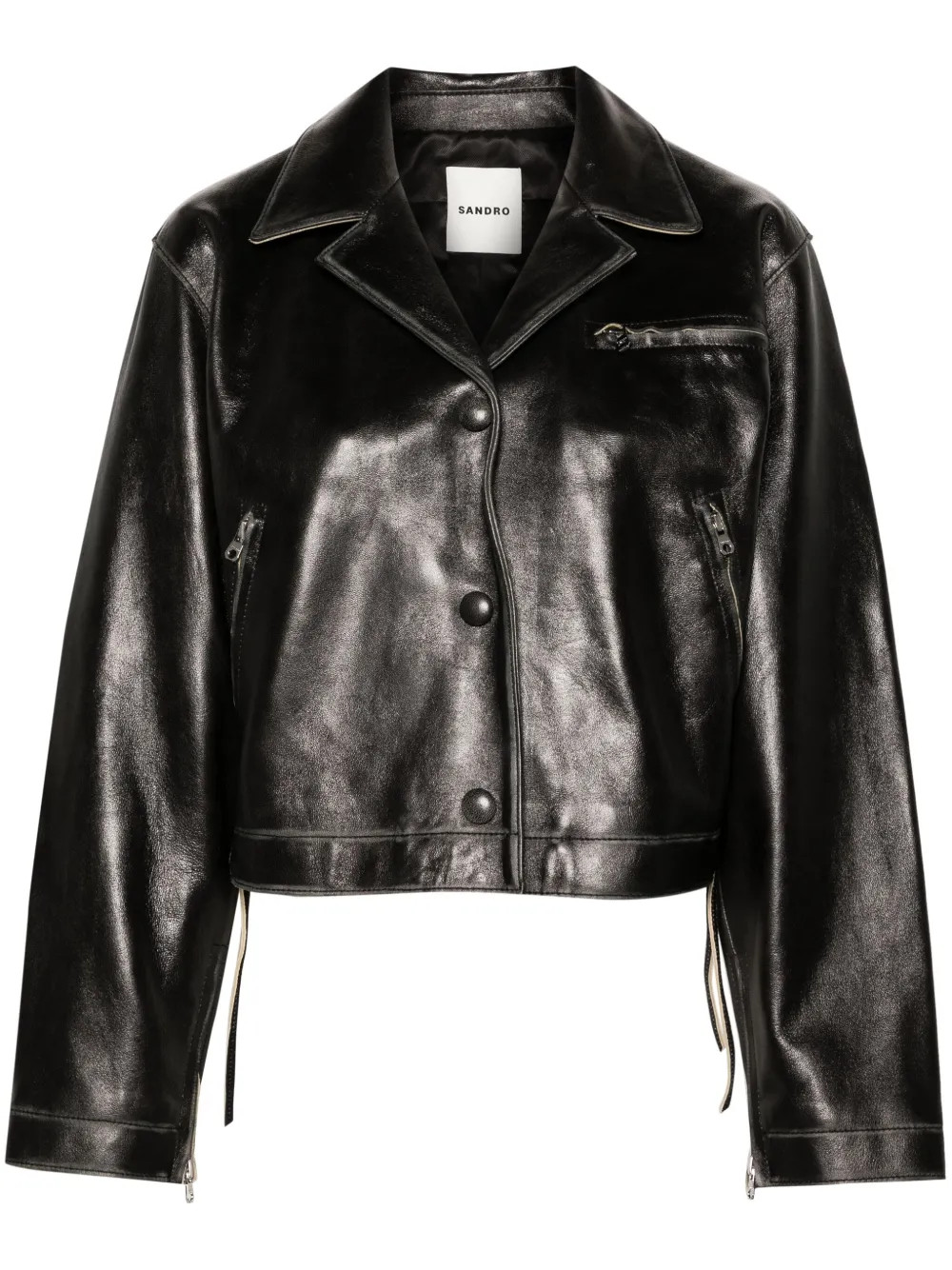 SANDRO Distressed Leather Jacket | Black | FARFETCH BE | Farfetch Global