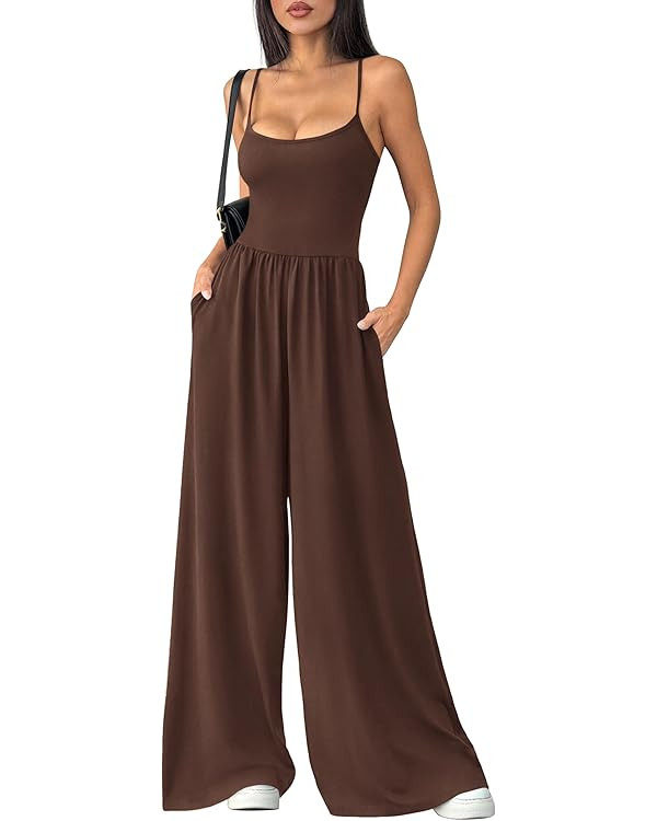 PRETTYGARDEN Jumpsuits for Women 2026 Sleeveless Strap Wide Leg Date Night Rompers Beach Vacation... | Amazon (US)