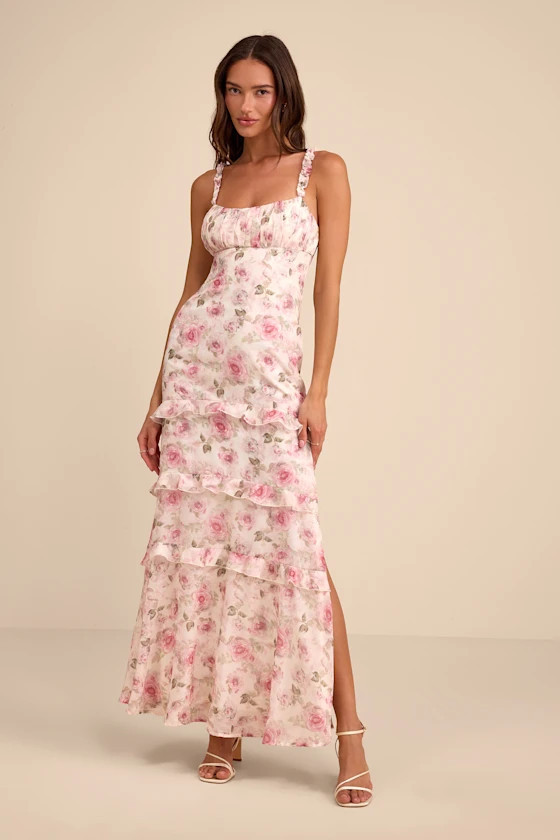 Remiette Cream Floral Ruffled Empire Waist Maxi Dress | Lulus