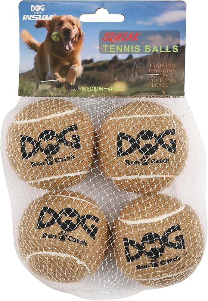 insum Squeaky Tennis Balls for Dogs Colorful Easy Catching Pet Dog Balls 4 Pack (Squeak-2.5inch-B... | Amazon (US)
