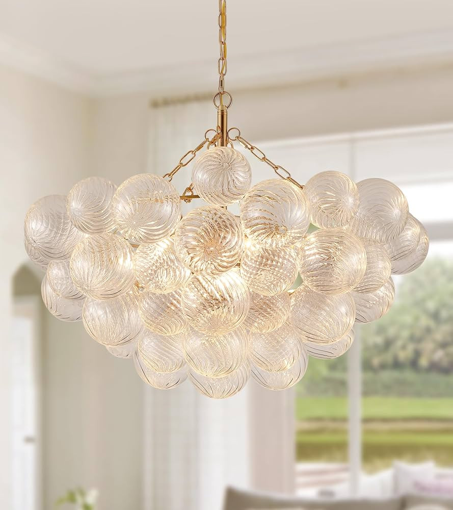 Modern Glass Chandelier,9 Light Nordic Bubble Ball Swirled Glass Globe Gold Large Pendant Light F... | Amazon (US)
