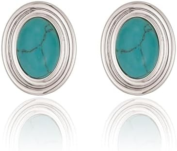 Chunky Gold Color Earrings Fashion Geometric 18K Gold Turquoise Lapis Lazuli Green Red Oval Earri... | Amazon (US)