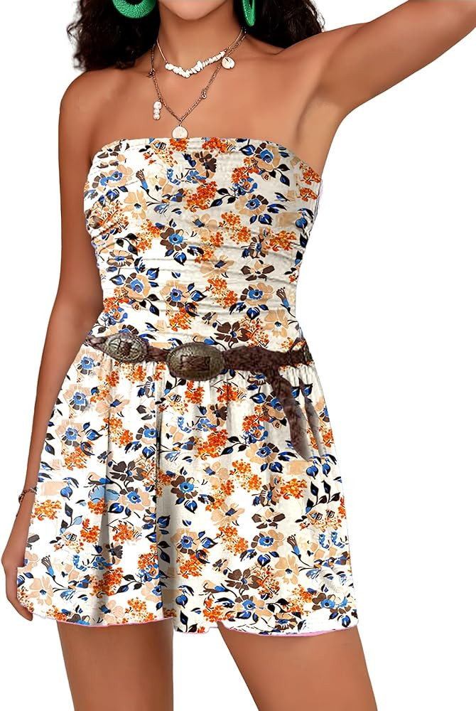 STOLKISS Women Summer Casual Strapless Rompers Tube Top Shorts Jumpsuit Sleeveless Off Shoulder S... | Amazon (US)