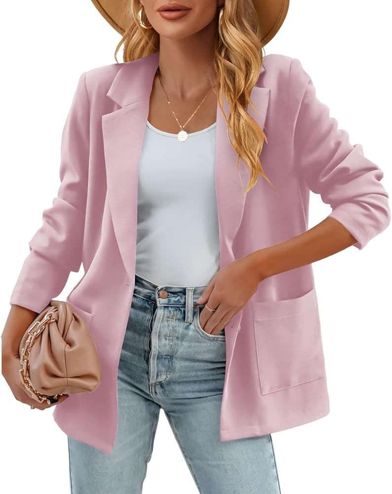 FERBIA Women's Casual Blazer Jackets Button Down Work Suit Jacket Long Sleeve Open Front Cardigan... | Amazon (US)