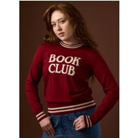 Joanie Clothing Jane Book Club Intarsia Slogan Jumper-XXL (UK 24-26) | Joanie