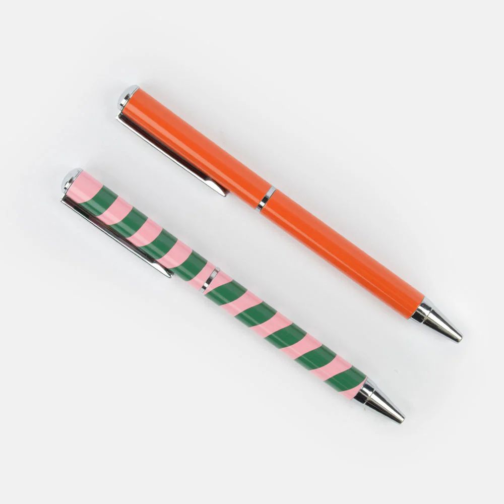 Orange & Pink/Green Wave Stripe Pen Set of 2 | Caroline Gardner